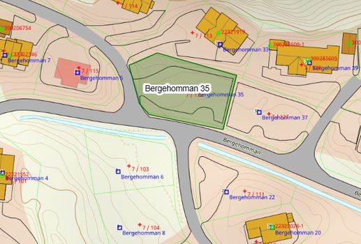 Tomt i kart Bergehomman 35