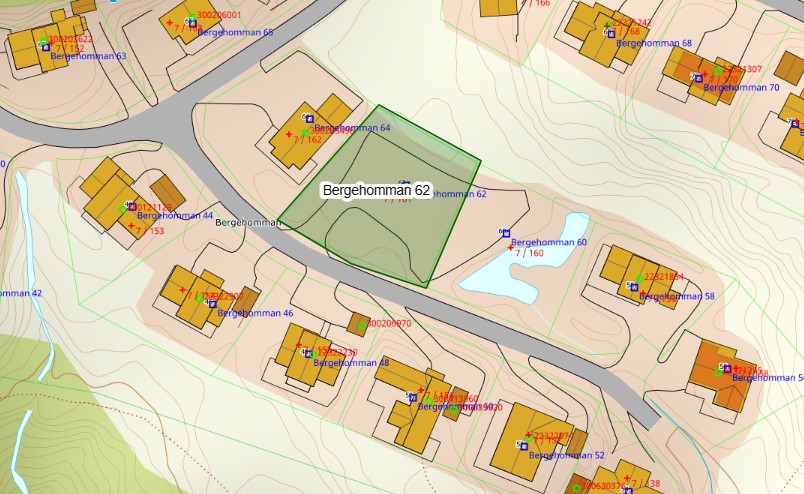 Tomt i kart Bergehomman 62